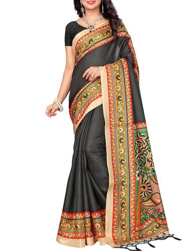 black khadi printed saree with blouse - 15012662 - Very Small Image - 1