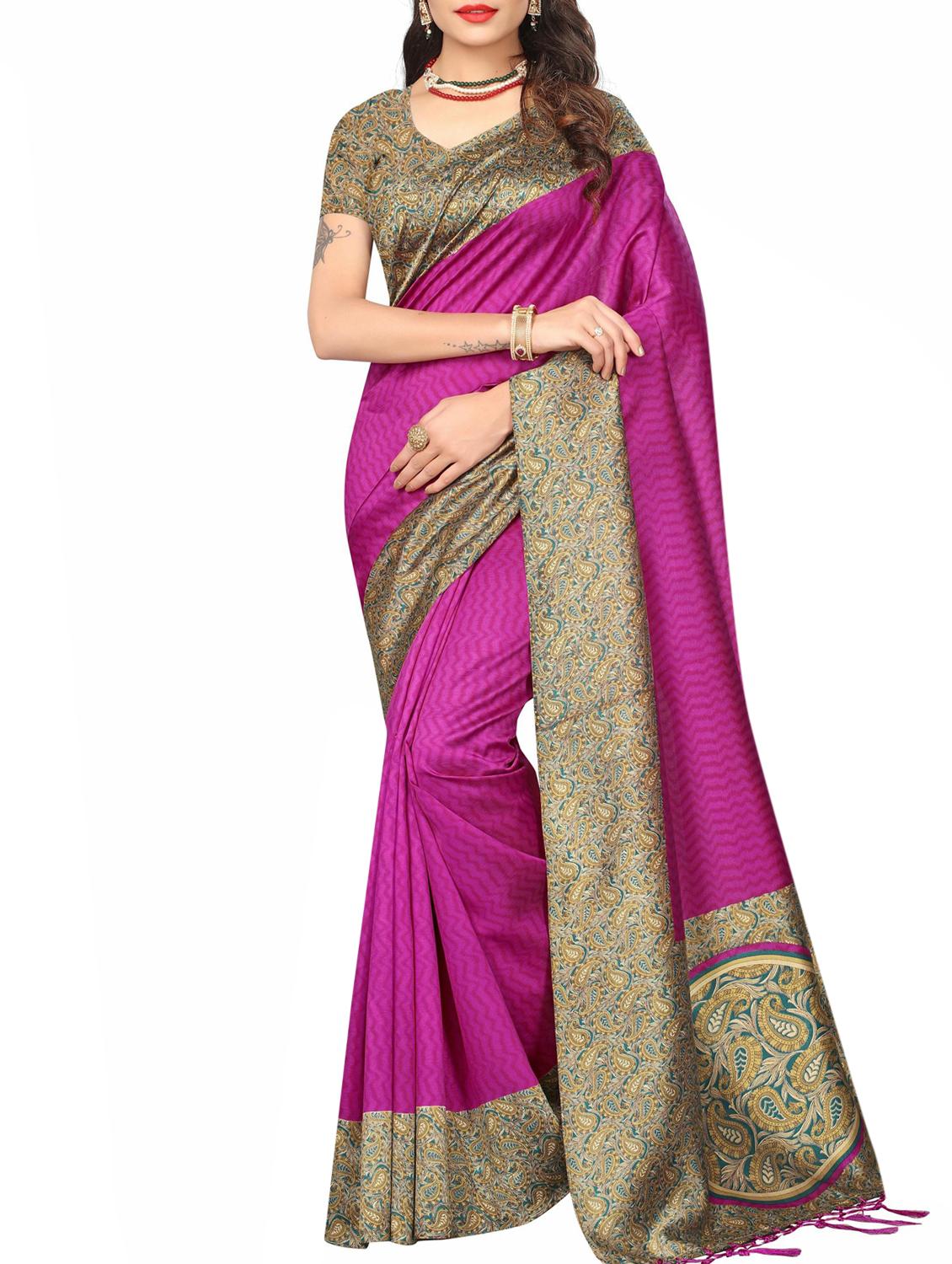 magenta silk blend mysore saree with blouse - 15012702 - Zoom Image - 1