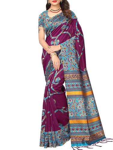 purple silk blend mysore saree with blouse - 15012703 - Very Small Image - 1