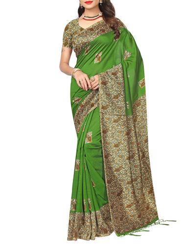 green silk blend mysore saree with blouse - 15012709 - Very Small Image - 1