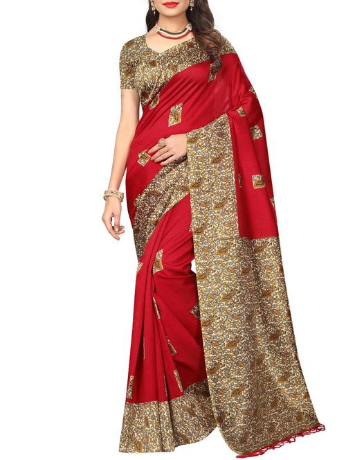 red silk blend mysore saree with blouse - 15012710 - Standard Image - 1
