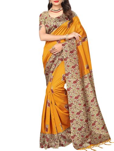 yellow silk blend mysore saree with blouse - 15012711 - Very Small Image - 1