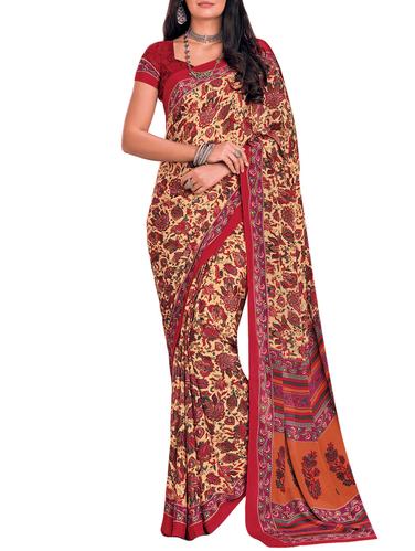 beige crepe printed saree with blouse - 15012728 - Very Small Image - 1