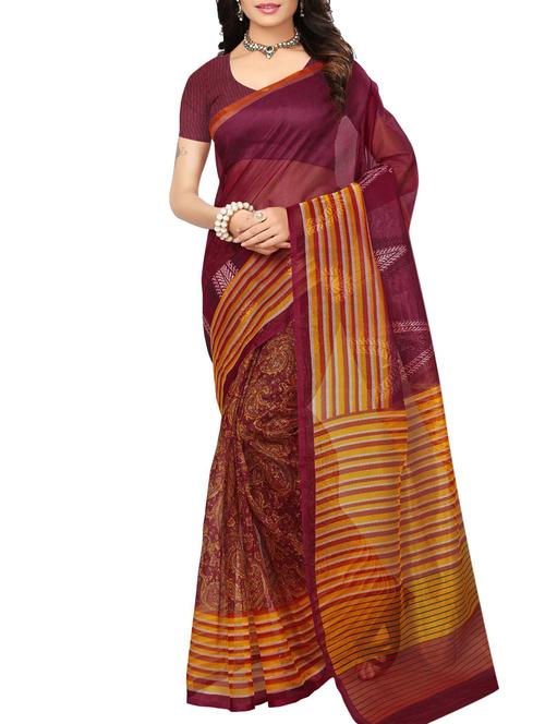 magenta kota cotton doria saree with blouse - 15012734 - Very Small Image - 1