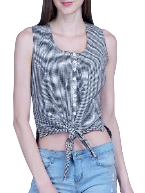 blue printed cotton asymmetric top - 15012825 - Standard Image - 1