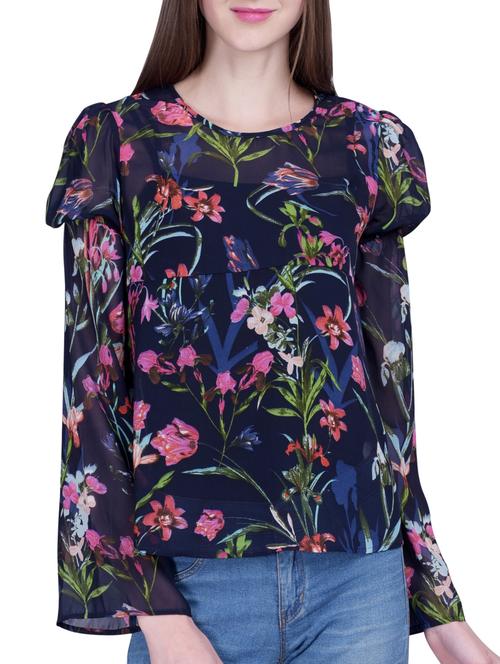 navy blue floral top - 15012848 - Standard Image - 1