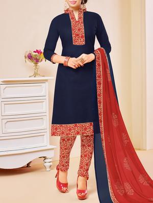 blue cotton churidaar suits unstitched suit - 15012928 - Standard Image - 1