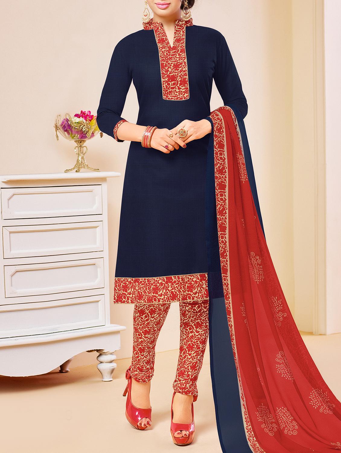 blue cotton churidaar suits unstitched suit - 15012928 - Zoom Image - 1