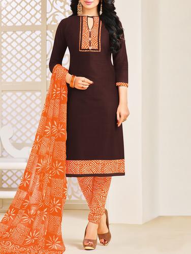 brown cotton churidaar suits unstitched suit - 15012931 - Very Small Image - 1