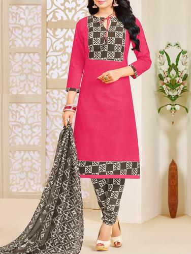 pink cotton churidaar suits unstitched suit - 15012932 - Very Small Image - 1