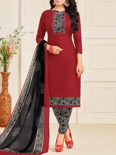 maroon cotton churidaar suits unstitched suit - 15012967 - Very Small Image - 1