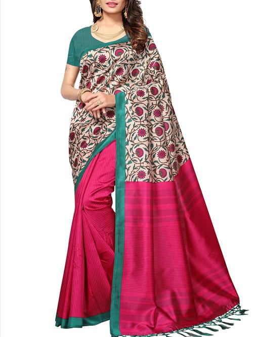 pink tussar silk half & half saree with blouse - 15012982 - Standard Image - 1