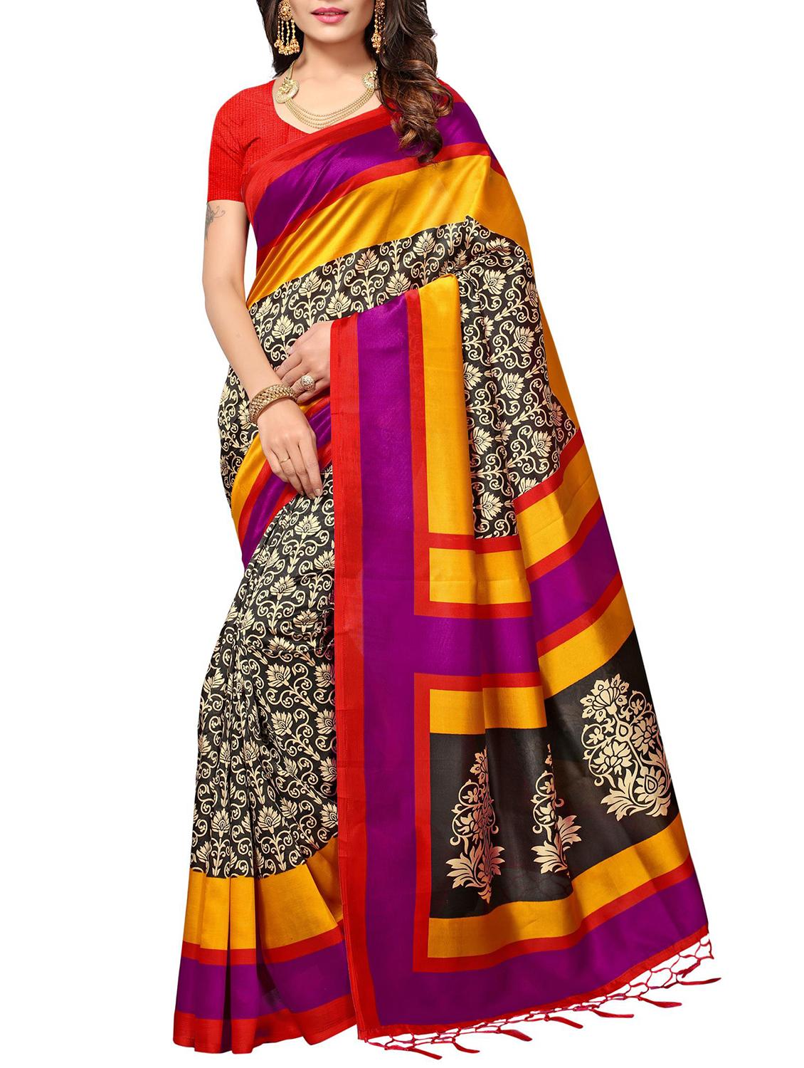 black tussar silk printed saree with blouse - 15012987 - Zoom Image - 1