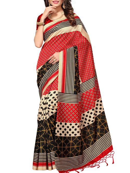 red ussar silk printed saree with blouse - 15012989 - Standard Image - 1