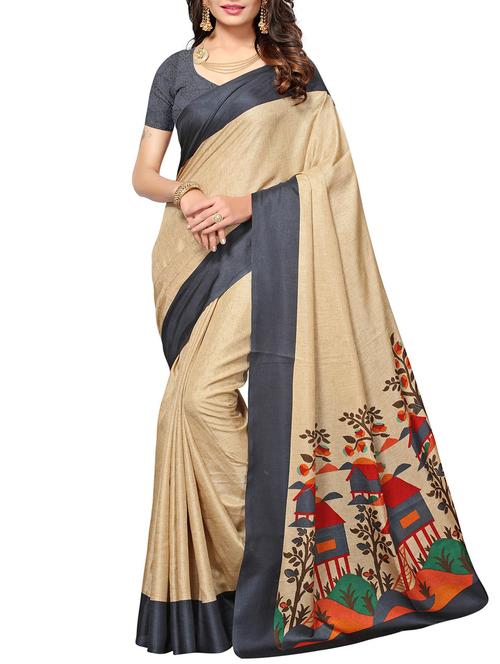 beige kora silk printed saree with blouse - 15012994 - Standard Image - 1