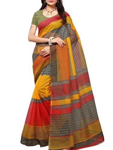 multicolor net printed saree with blouse - 15013008 - Very Small Image - 1