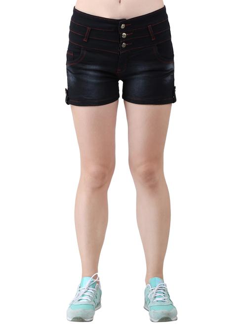 black solid denim shorts - 15013210 - Standard Image - 1