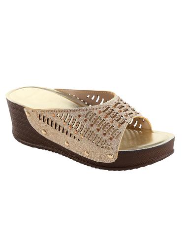 gold faux leather slip on wedges - 15013262 - Very Small Image - 1