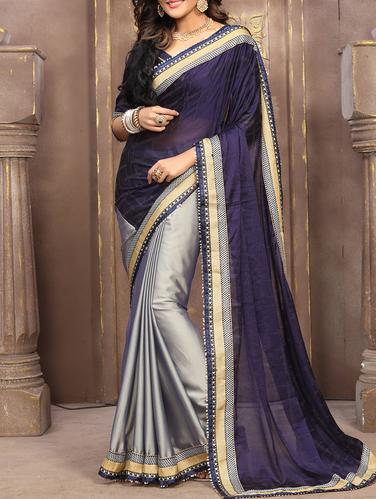 blue silk half & half saree with blouse - 15013372 - Very Small Image - 1