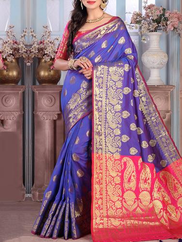 purple banarasi silk saree with blouse - 15013423 - Very Small Image - 1