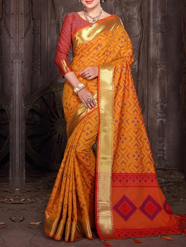 orange patola silk saree with blouse - 15013425 - Very Small Image - 1