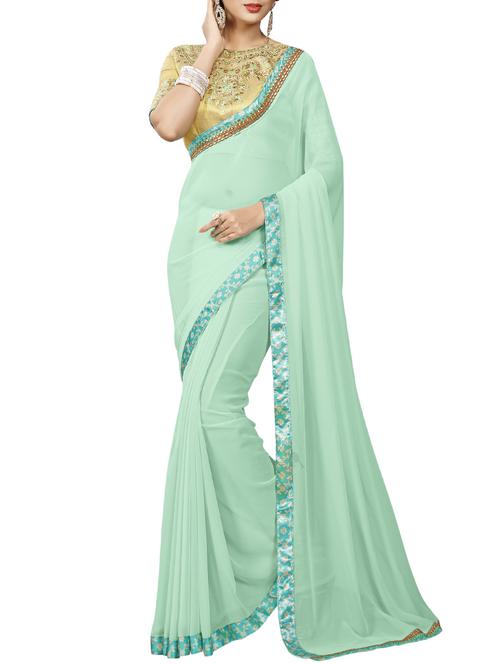 turquoise georgette bordered saree with blouse - 15013428 - Standard Image - 1