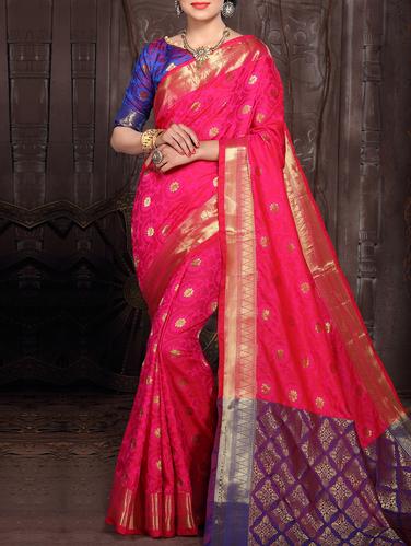 pink banarasi silk saree with blouse - 15013432 - Very Small Image - 1