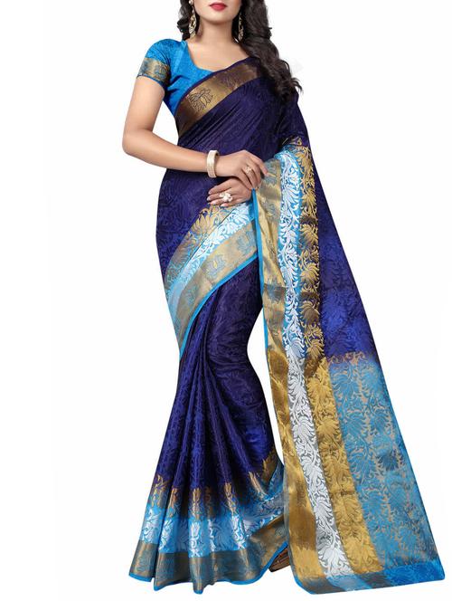 blue art silk woven saree with blouse - 15013527 - Very Small Image - 1