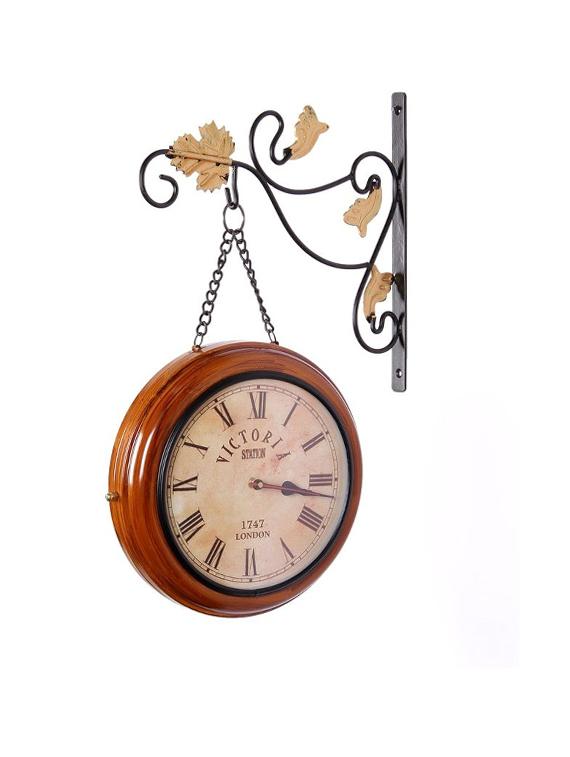 10 Inch Wooden Finish Metal Wall Clock Antique Railway Clock Two Sided - 15013635 - Zoom Image - 1