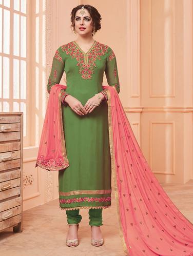 green georgette churidaar suits semistitched suit - 15013654 - Very Small Image - 1