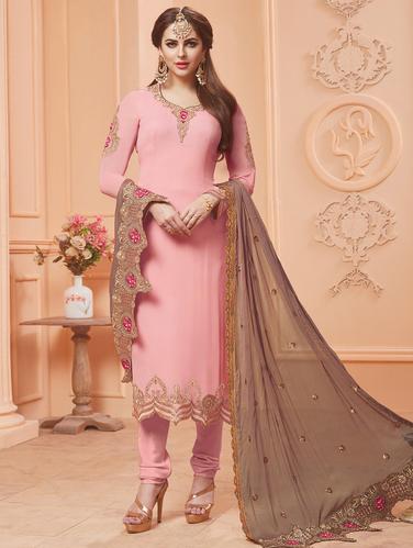 pink georgette churidaar suits semistitched suit - 15013657 - Very Small Image - 1