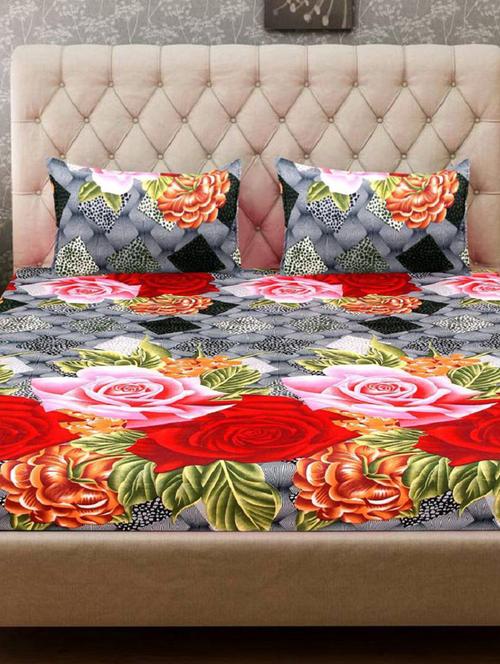 PolyCotton Double Bedsheet With 2 Pillow Covers - 15013663 - Very Small Image - 1