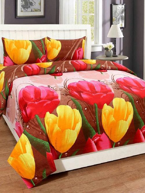 PolyCotton Double Bedsheet With 2 Pillow Covers - 15013664 - Very Small Image - 1