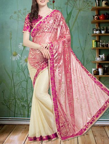 pink synthetic half and saree with blouse - 15013678 - Very Small Image - 1