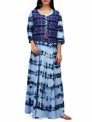 blue rayon kurta with jacket - 15013696 - Standard Image - 1
