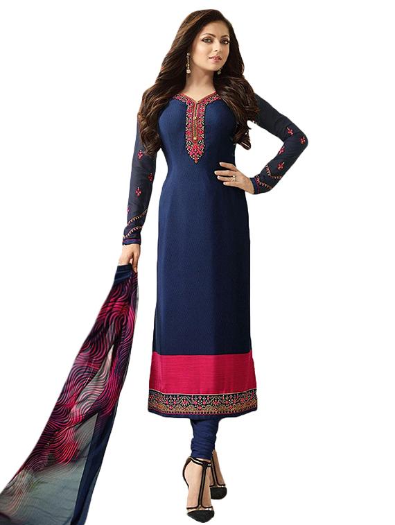 Embroidered semi-stitched churidaar suit - 15013722 - Zoom Image - 1
