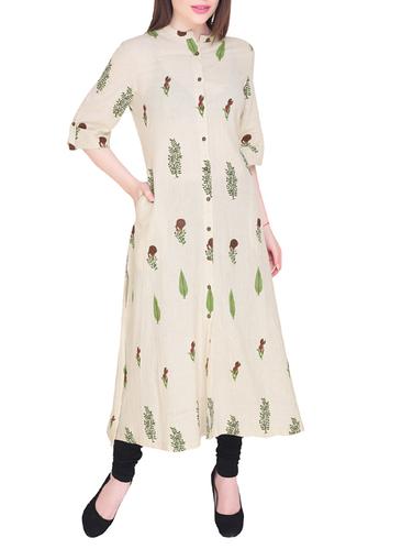 cream cotton aline kurta - 15013753 - Very Small Image - 1