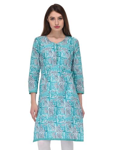 blue cotton straight kurta - 15013757 - Very Small Image - 1