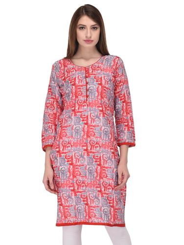 red cotton straight kurta - 15013759 - Very Small Image - 1