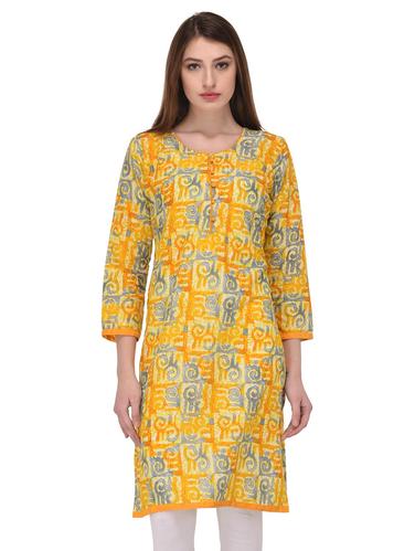 yellow cotton straight kurta - 15013760 - Very Small Image - 1