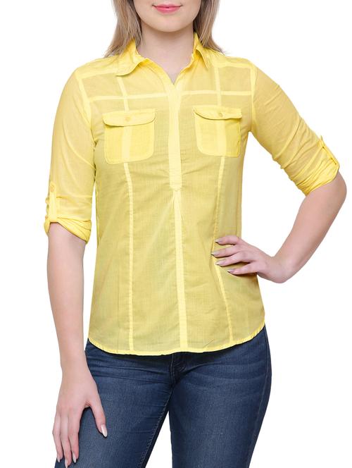 solid yellow cotton blend top - 15013764 - Standard Image - 1