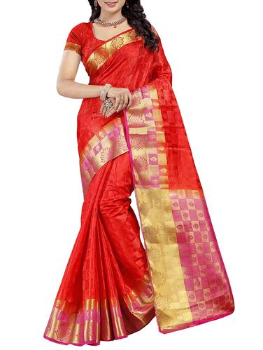 red art silk woven saree with blouse - 15013776 - Very Small Image - 1