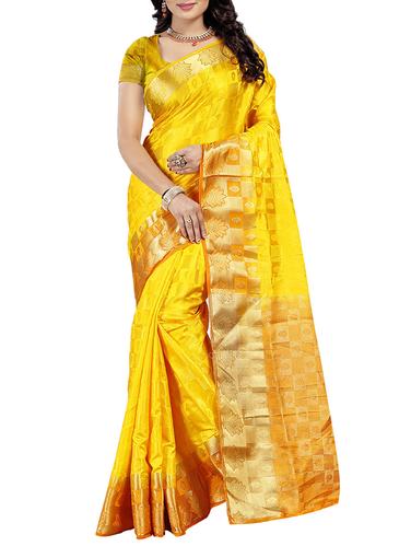 yellow art silk woven saree with blouse - 15013777 - Very Small Image - 1