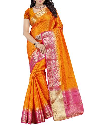 orange art silk woven saree with blouse - 15013781 - Very Small Image - 1