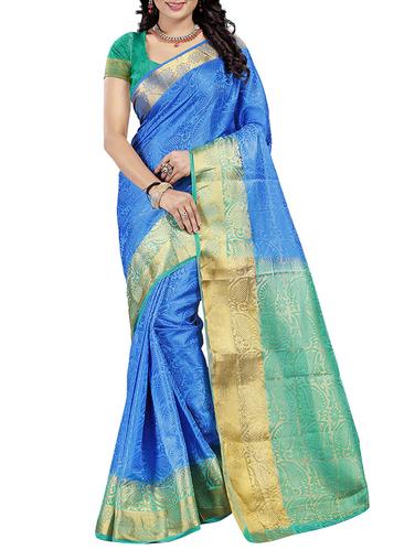 blue art silk woven saree with blouse - 15013788 - Very Small Image - 1