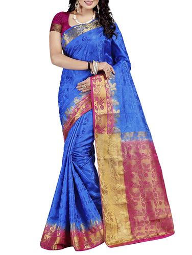blue art silk woven saree with blouse - 15013793 - Very Small Image - 1