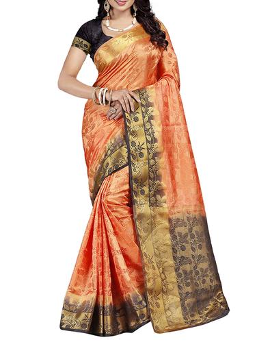 peach art silk woven saree with blouse - 15013795 - Very Small Image - 1