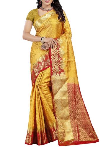 mustard art silk woven saree with blouse - 15013797 - Very Small Image - 1