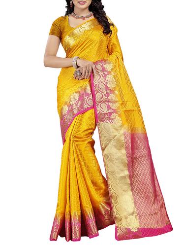 mustard art silk woven saree with blouse - 15013798 - Very Small Image - 1