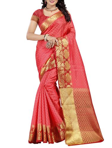 peach art silk woven saree with blouse - 15013799 - Very Small Image - 1